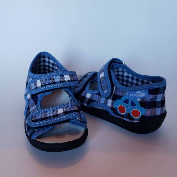 NEW RENBUT SHOES boy's velcro 2-strap sandal in black/white/blue - Picture 2 of 3